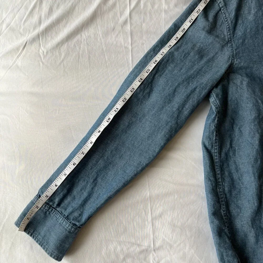 Madewell Chambray Cotton Linen Blend Blue Long Sleeve Button Down Shirt M - Picture 10 of 10